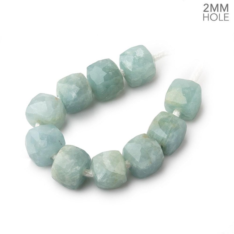 8mm Milky Aquamarine 2mm Large Hole Faceted Cube Beads Set of 10 (ONLINE ORDER ONLY)