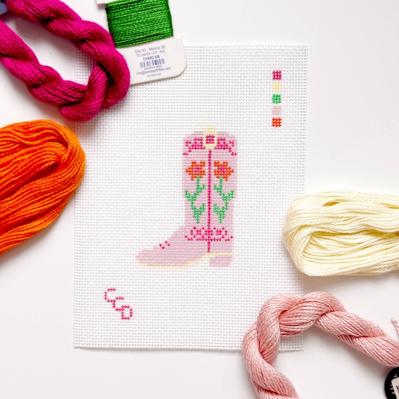 Cotswold Co Designs – Hand Painted Pink Cowgirl Boot 3 Needlepoint Canvas 13 Mesh (ONLINE ORDER ONLY)
