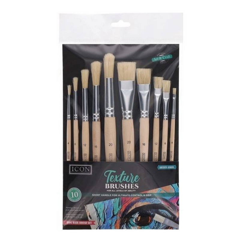 Short Handle Texture Hog Hair Brush Set of 10