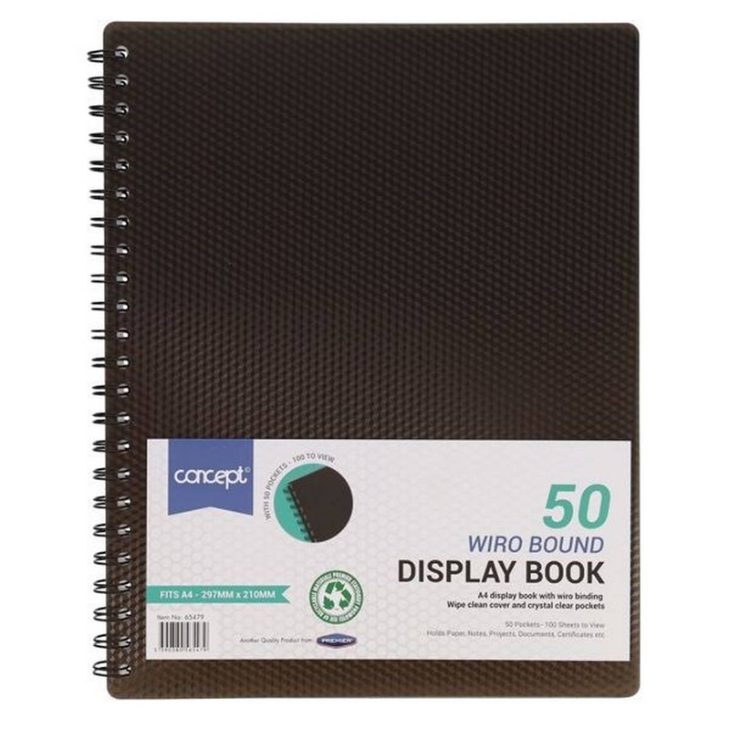 A4 50 Pocket Wiro Display Book  Black