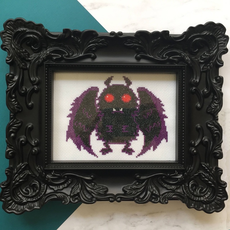 Mothman Cross Stitch Kit  Creepy-Cute Halloween Stitching (ONLINE ORDER ONLY)