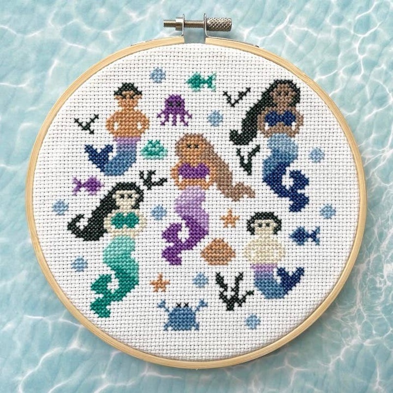 Multicultural Mermaids & Mermen Cross Stitch Kit  Whimsical 6 Ocean-Themed Design (ONLINE ORDER ONLY)