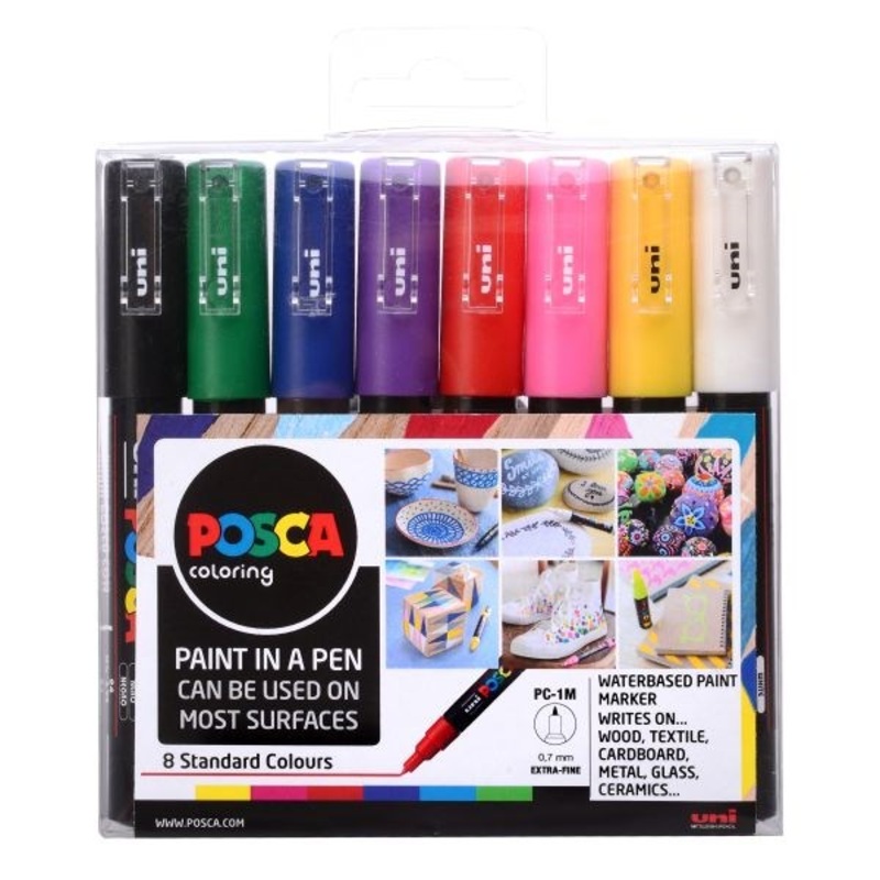 Posca Paint Marker Extra Fine Tip Pack of 8 Assorted