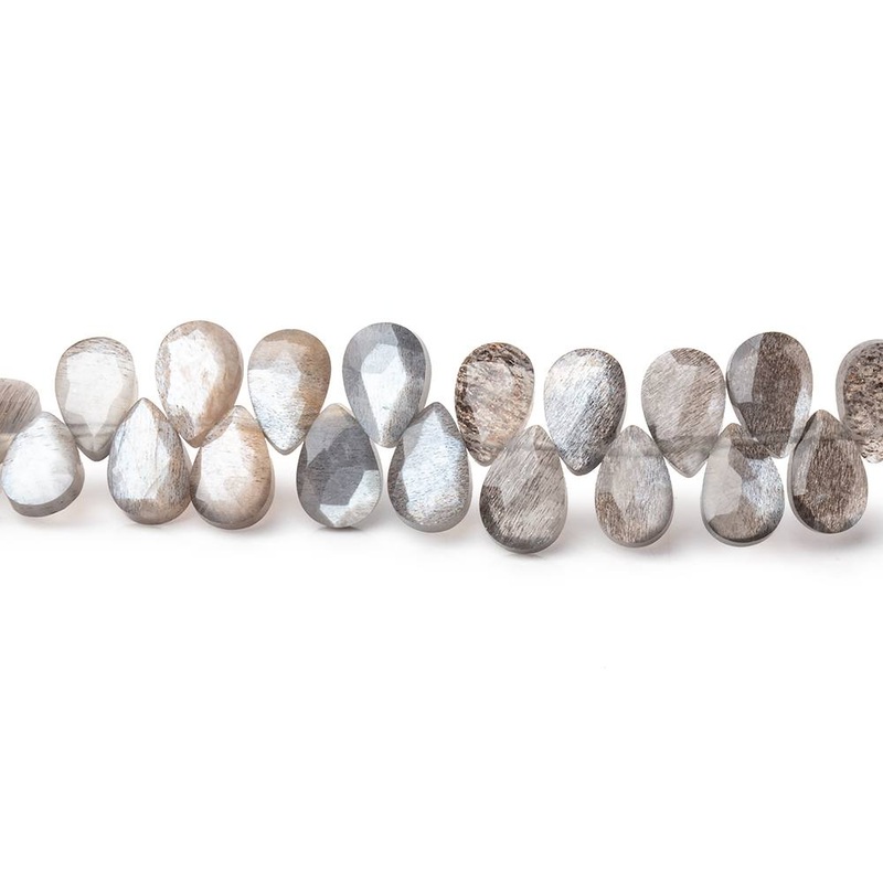 6x4mm Platinum & Chocolate Moonstone Micro Faceted Pears 7.5 inch 80 Beads AAA (ONLINE ORDER ONLY)