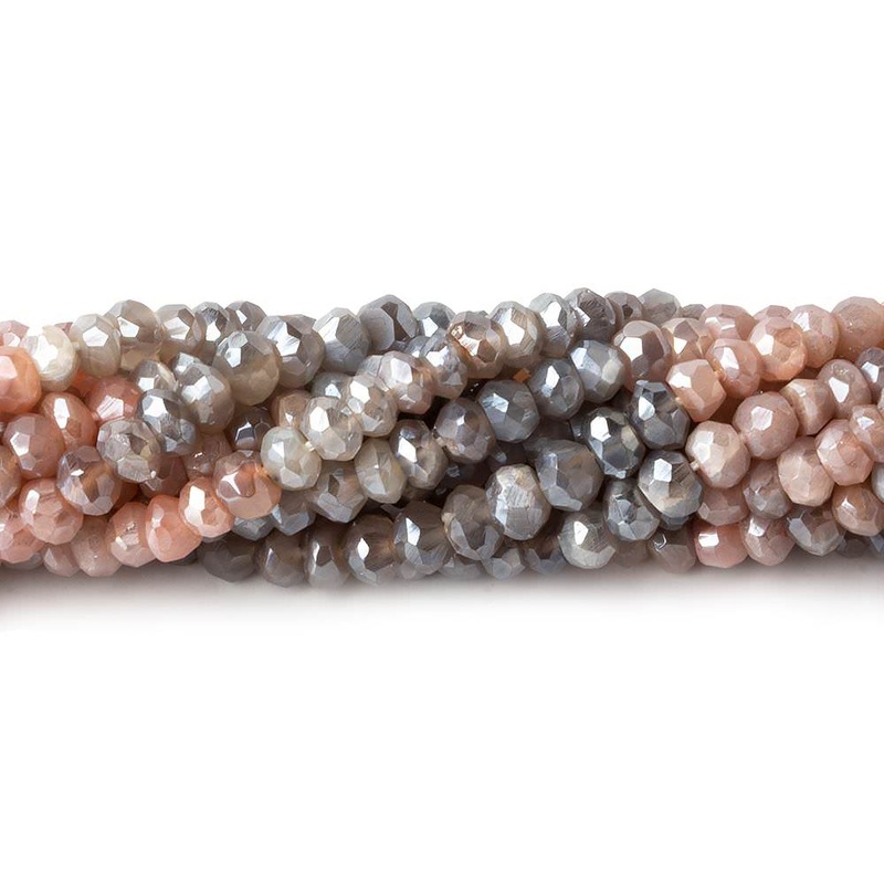 3-4mm Mystic Peach & Grey Moonstone faceted rondelle beads 13 inch 119 pieces (ONLINE ORDER ONLY)
