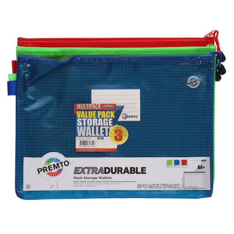 Premto A4+ Extra Durable Mesh Storage Wallet (S1) Pack of 3