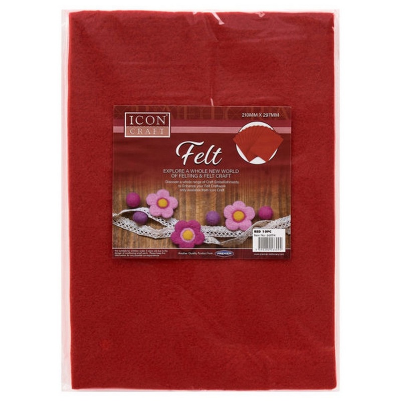 A4 Felt Sheets Red Value Pack of 10