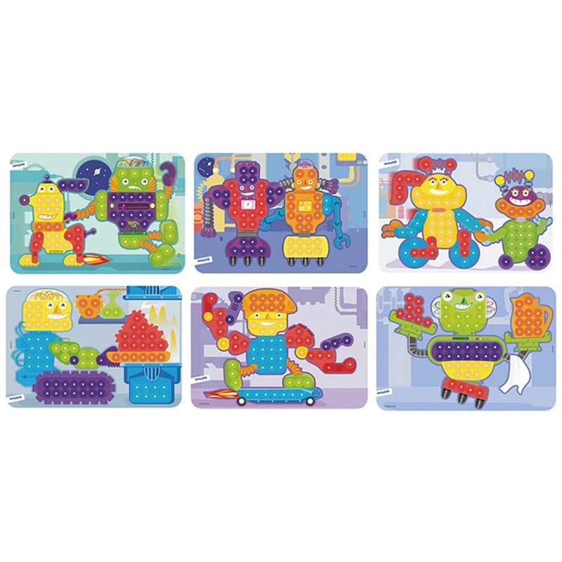 Miniland Pegs 15 mm: 6 Patterns Pack (Robots) Bright Colours