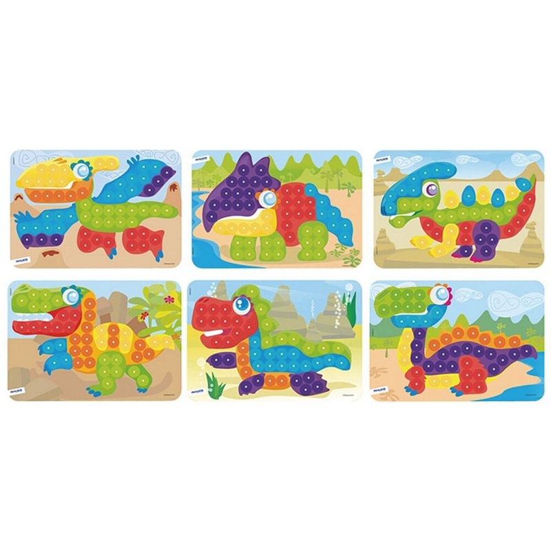 Miniland Pegs 20 mm: 6 Patterns Pack (Dinos) Bright Colours