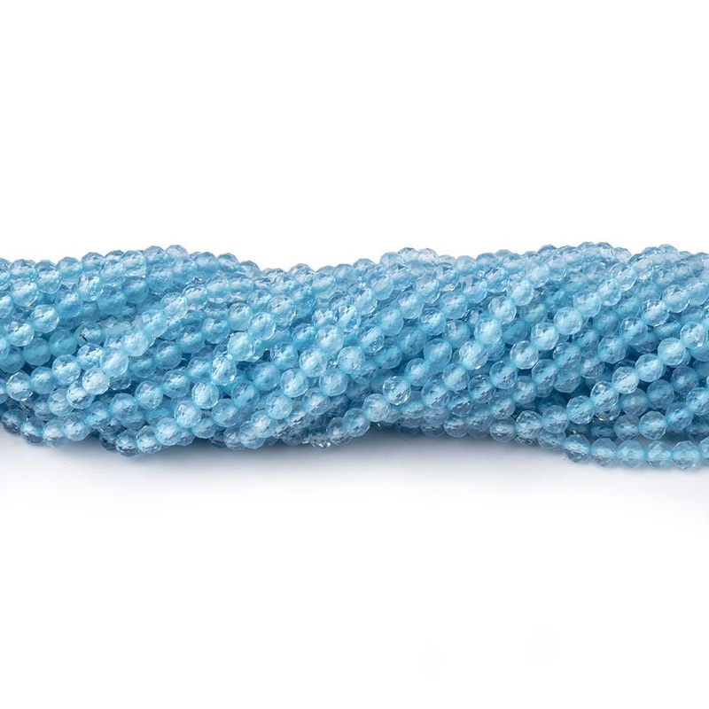 2.7mm Aquamarine Micro Faceted Rounds 12.5 inch 118 Beads (ONLINE ORDER ONLY)