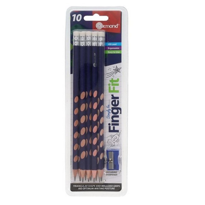 Finger Fit HB Triangular Pencils With Sharpener Pack of 10