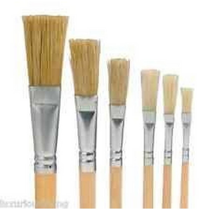 Hog Bristle Flat Tip size 14 Long Handle Brushes 10pk