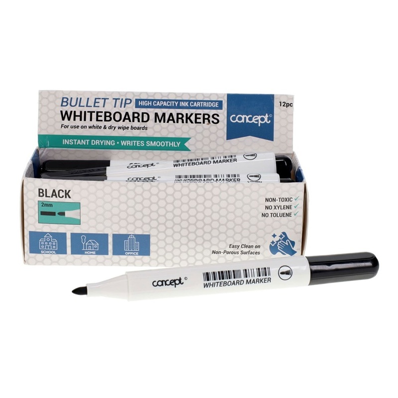 Concept Bullet Tip Whiteboard Marker Pack of 12  Black