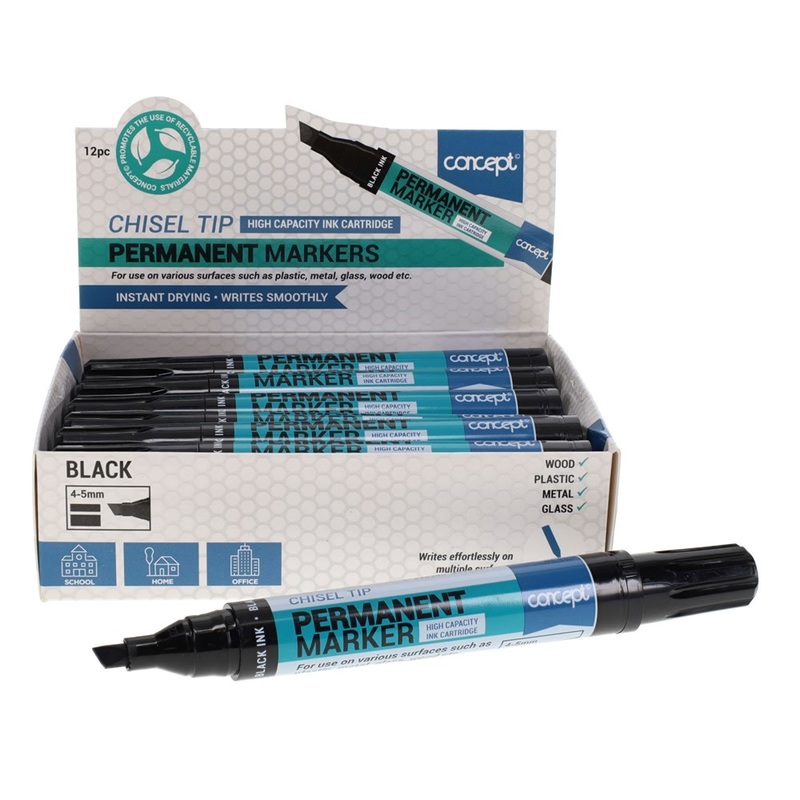 Concept Chisel Tip Permanent Marker Pack of 12  Black
