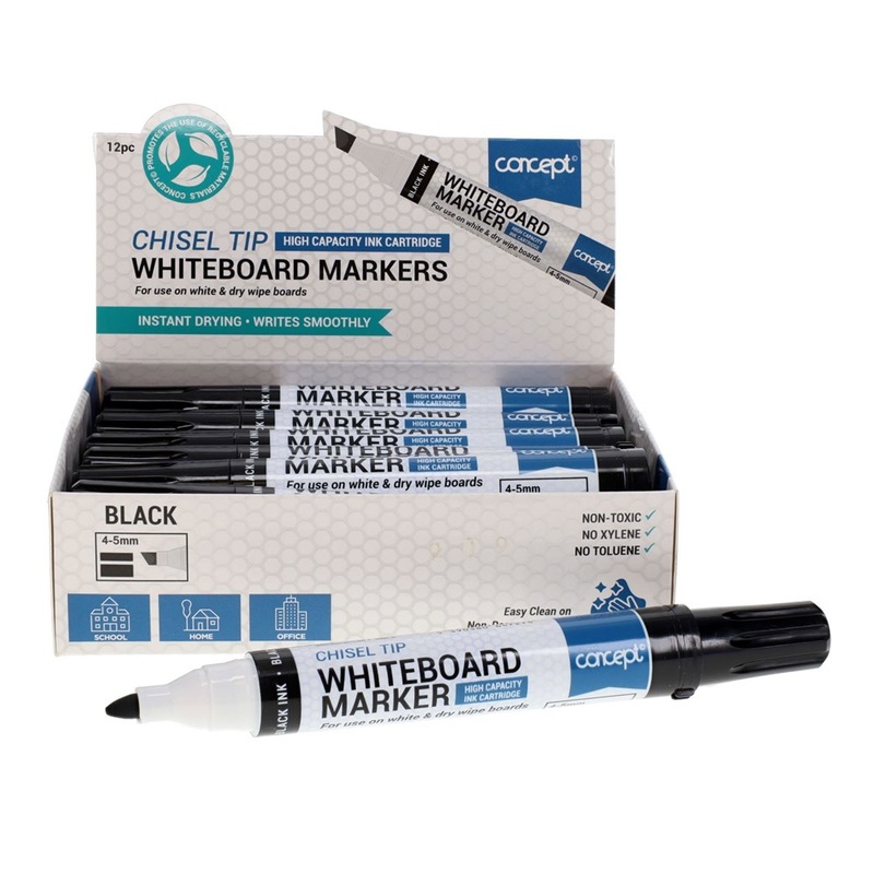 Concept Chisel Tip Whiteboard Marker Pack of 12  Black