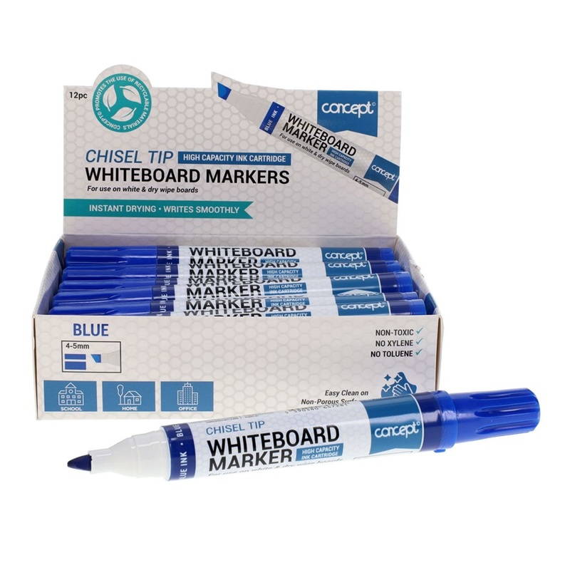 Concept Chisel Tip Whiteboard Marker Pack of 12  Blue