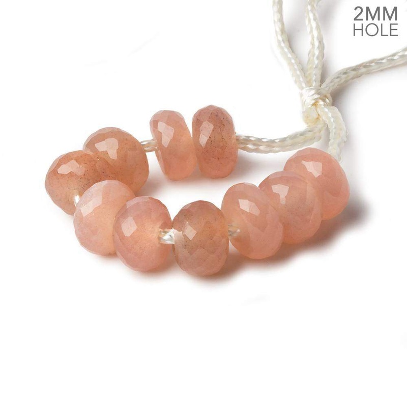 8mm Peach Moonstone 2mm Large Hole Faceted Rondelle Bead Set of 10 (ONLINE ORDER ONLY)