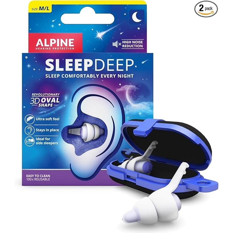 Alpine SleepDeep  New 3D Oval Shape and Super Soft Reusable Noise Cancelling Ear Plugs  27dB Noise Reduction
