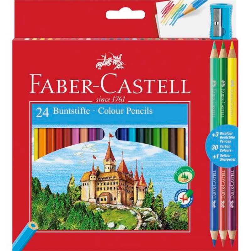 Faber Castell Eco Colour Pencils Full Length Set of 24 with 3 FREE Colours and Sharpener