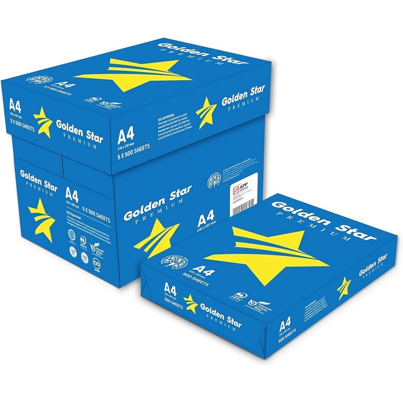 Golden Star Premium Paper A4 75 g  Pack of 5 Reams of 500 Sheets each