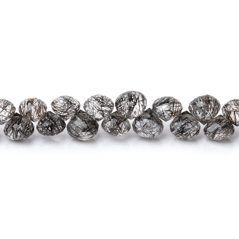 4-5mm Black Tourmalinated Quartz Faceted Candy Kiss Beads 9 inch 76 pieces AA (ONLINE ORDER ONLY)