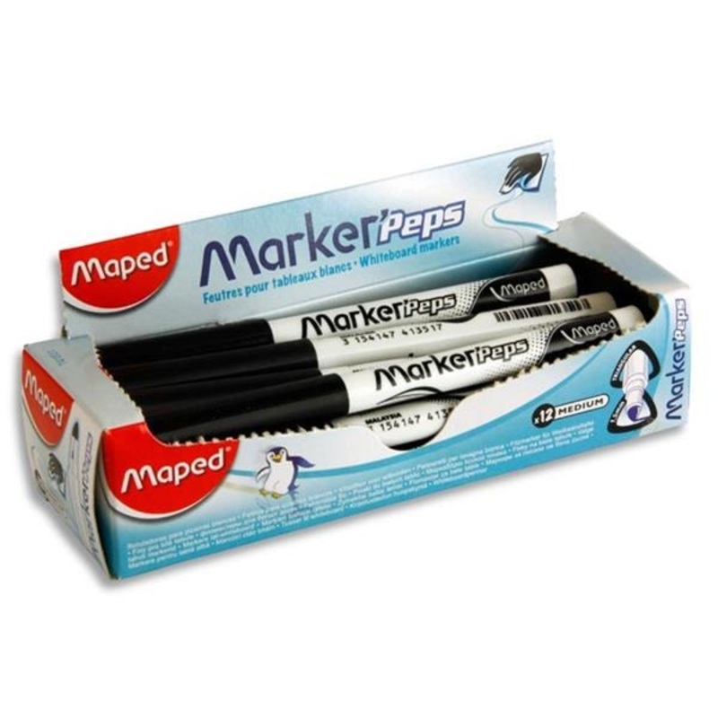 Maped Black Dry Wipe Markers Pack of 12
