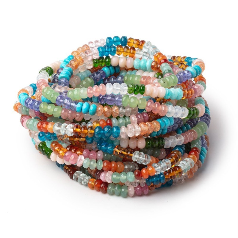4-5mm Multi Gemstone Plain Rondelle Beads 36 inch 330 pieces AA (ONLINE ORDER ONLY)