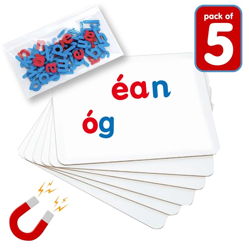 Magnetic Dry Erase Boards with Colour-Coded Irish Alphabet Magnetic Letters  5 Student Pack