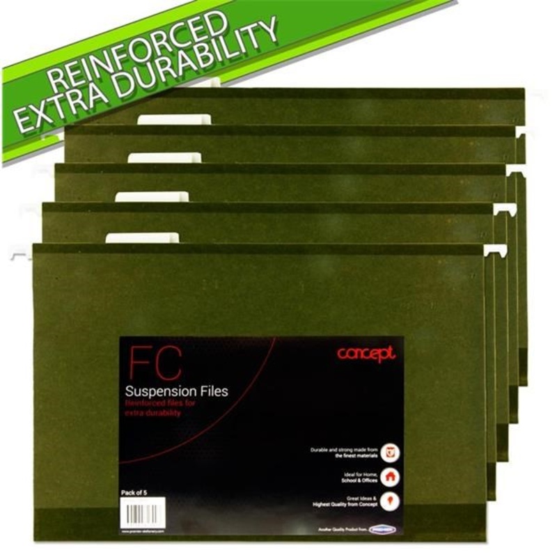 Concept Pkt.5 Foolscap Reinforced Suspension Files  Green