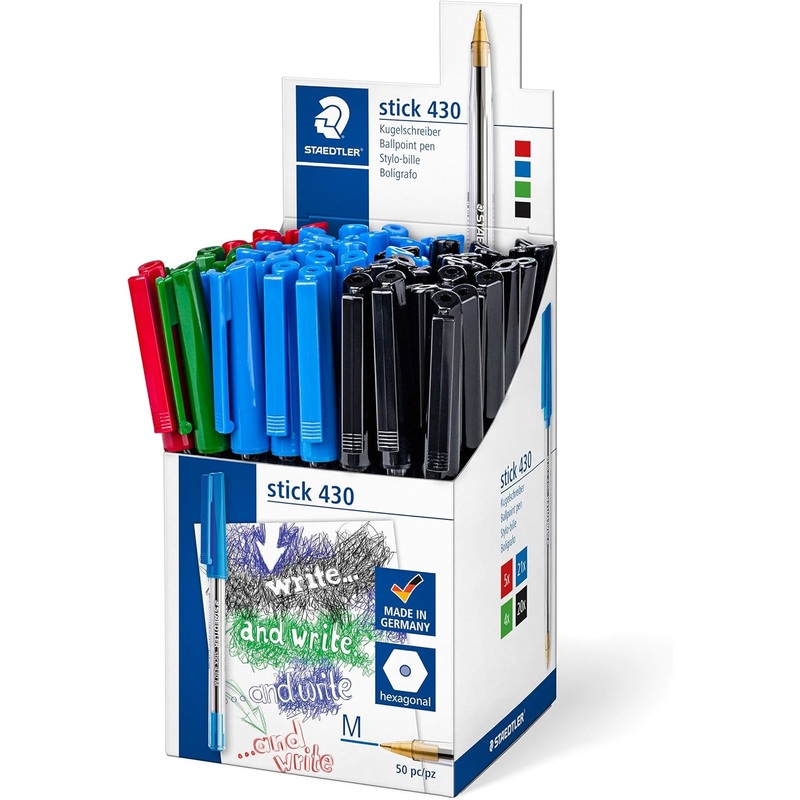 Staedtler Stick 430 MS CP5 Ballpoint Pen Medium  Assorted Colours (Box of 50)