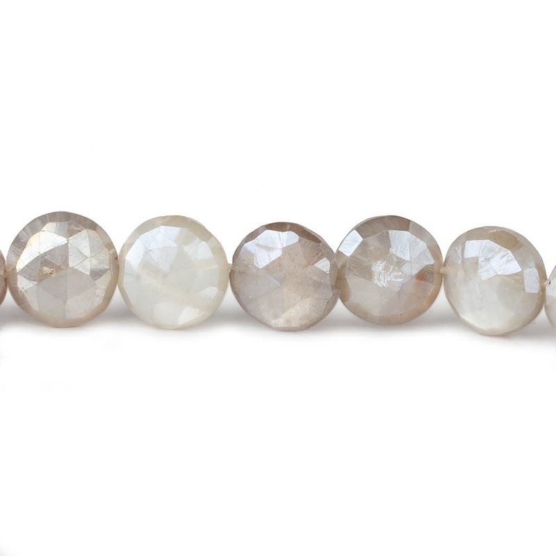 9-10mm Mystic Light Platinum Moonstone faceted coins 14 inch 31 beads (ONLINE ORDER ONLY)