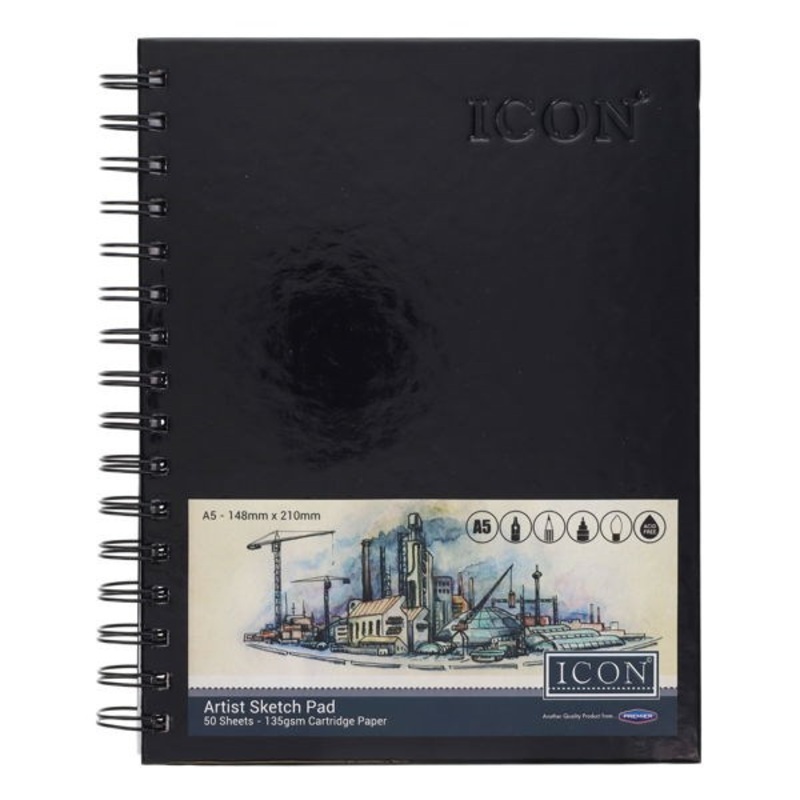 A5 135gsm Wiro Hardcover Sketch Pad 50 Sheets