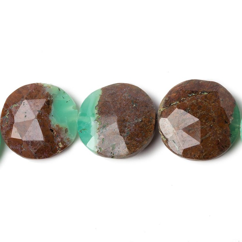 14.5-16mm Chrysoprase & Matrix faceted coin beads 8 inch 11 pieces (ONLINE ORDER ONLY)
