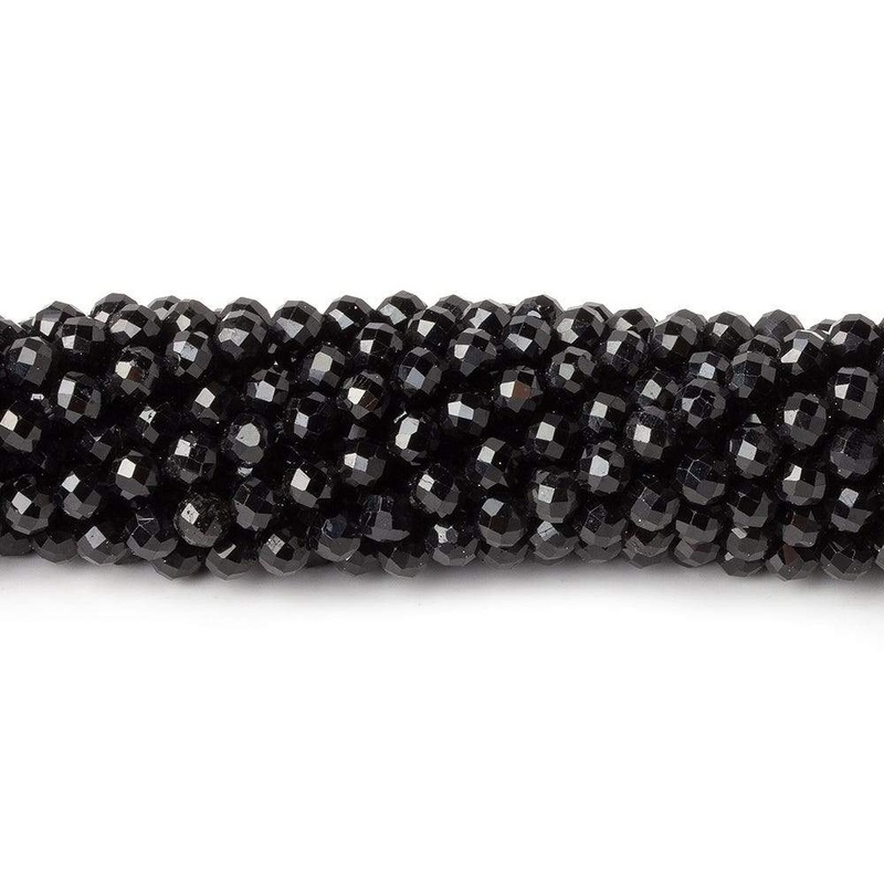 3mm Black Tourmaline micro faceted rounds 12.5 inch 100 pieces  AAA (ONLINE ORDER ONLY)