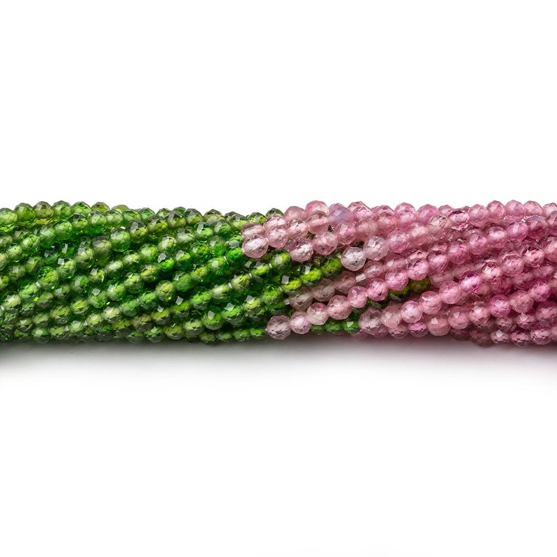 2.5mm Pink & Green Tourmaline Micro Faceted Round Beads 12.5 inch 160 pieces (ONLINE ORDER ONLY)