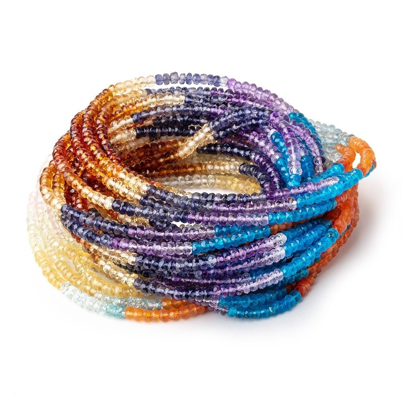 3.5-4mm Multi Gemstone Faceted Rondelle Beads 18 inch 200 pieces AA (ONLINE ORDER ONLY)