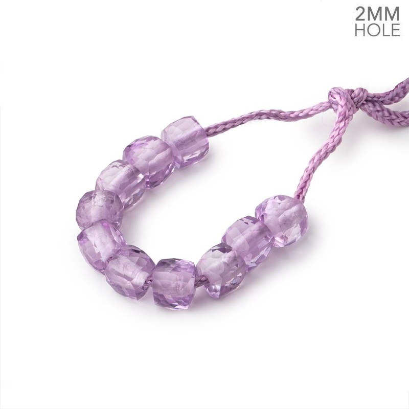 6mm Pink Amethyst 2mm Large Hole Faceted Cube Beads Set of 10 (ONLINE ORDER ONLY)