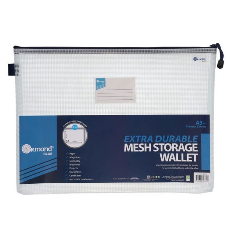Ormond Blue A4+ Extra Durable Mesh Storage Wallet