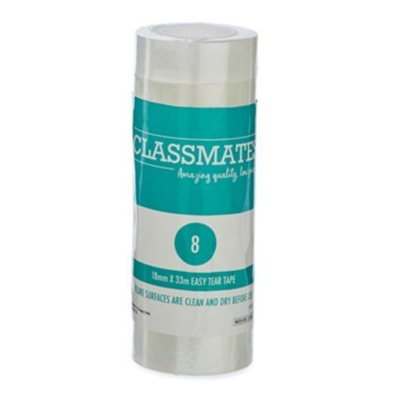 Classmates Easy Tear Tape  Clear  18mm 33m  Pack of 8