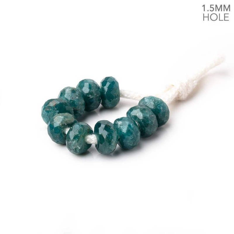 6mm Neon Blue Apatite 1.5mm Large Hole Faceted Rondelle Bead Set of 10 (ONLINE ORDER ONLY)