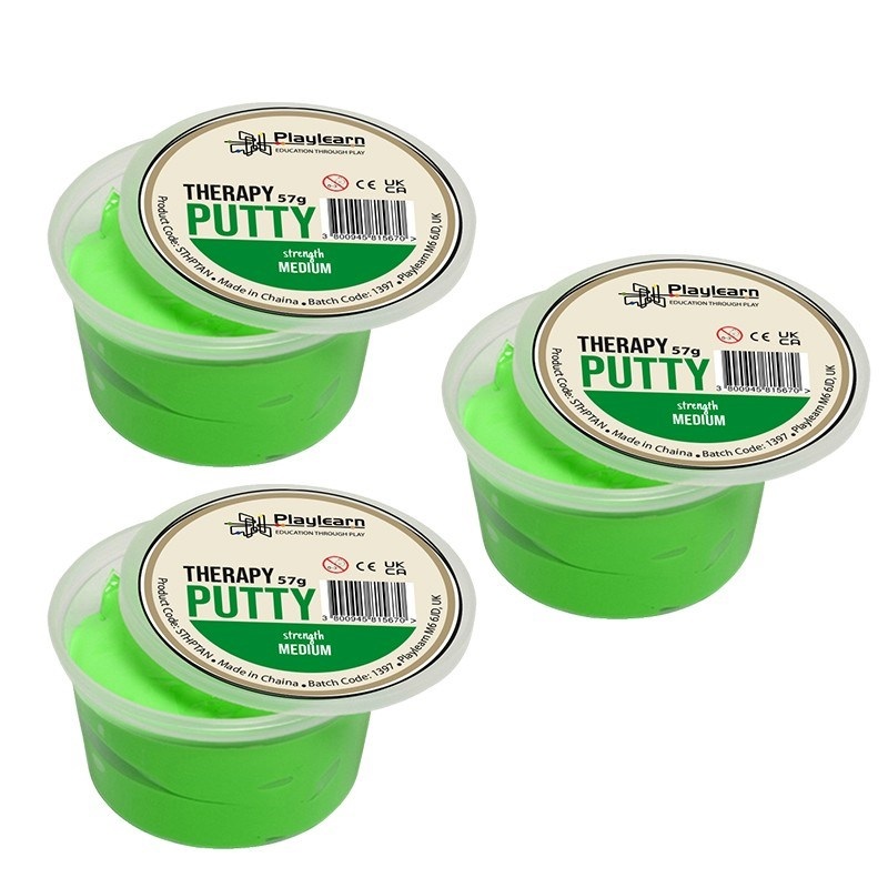 CleverCo Therapy Putty Medium Squeezable Non-Toxic, Hand Exercise 4oz  Green (3 Pack)