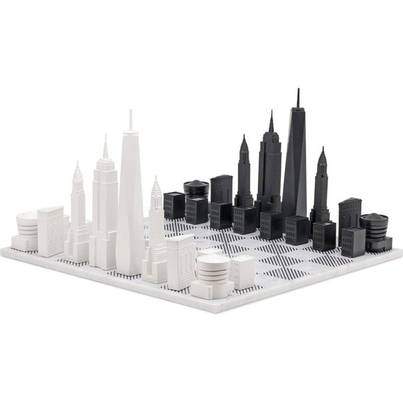 New York City Edition Acrylic Chess Set with Marble Hatch Board