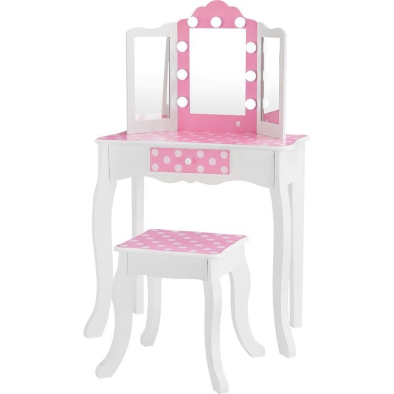 Fantasy Fields Gisele Polka Dot Kids Vanity Table & Stool with LED