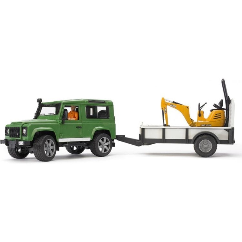 Land Rover with Trailer, Worker & JCB Excavator