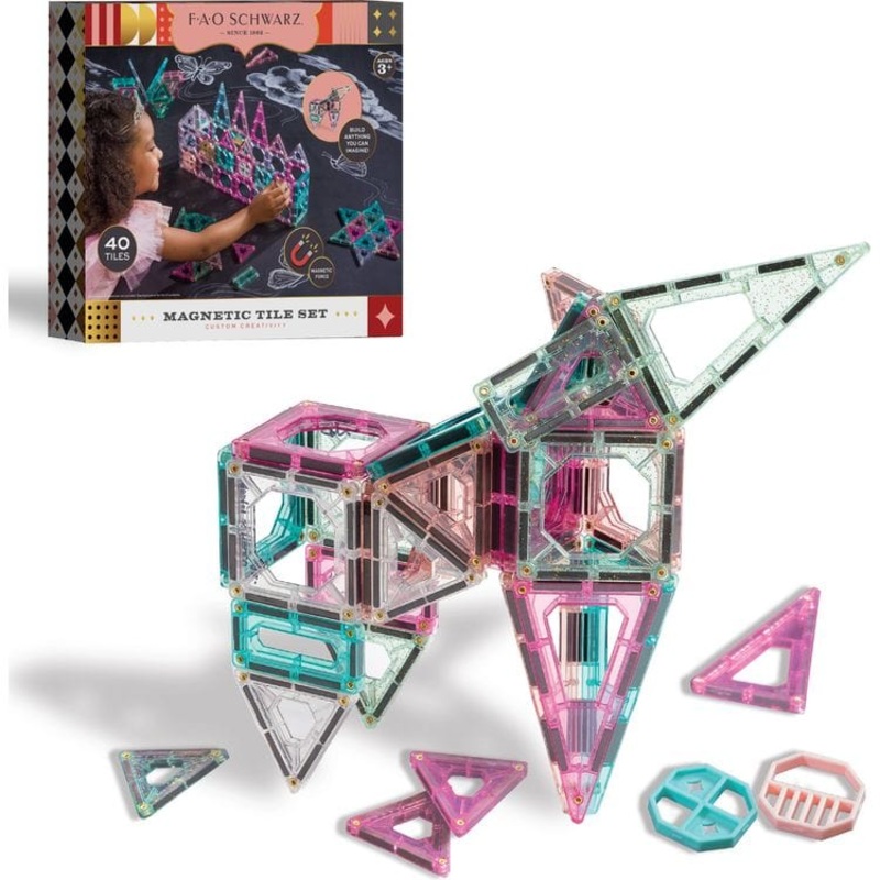 40 Piece Magnetic Tile Set – Pink