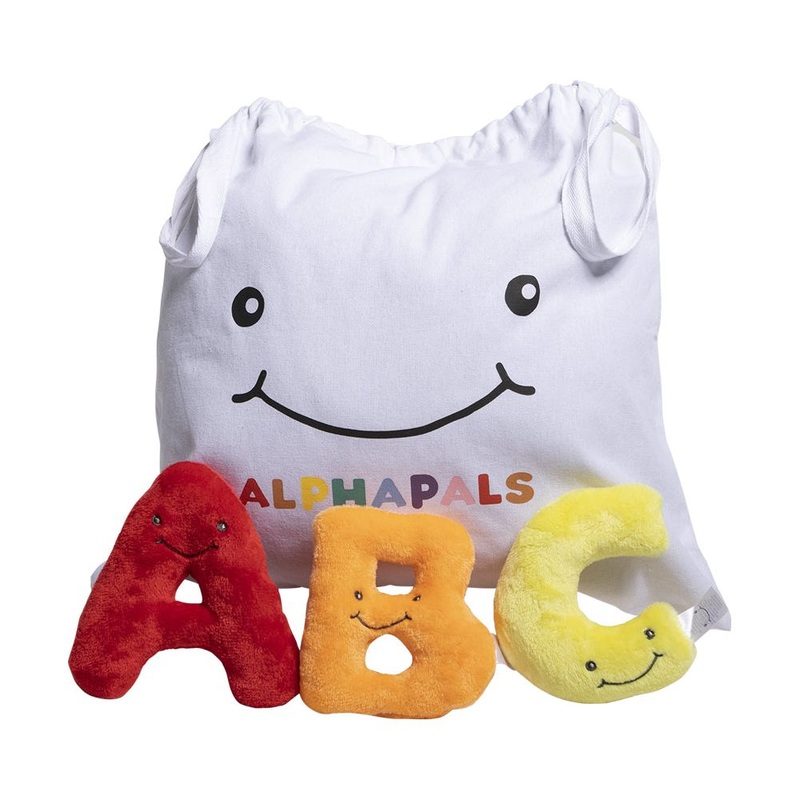 Alphabet Mini Plush Set – Rainbow Letters with White Drawstring Bag