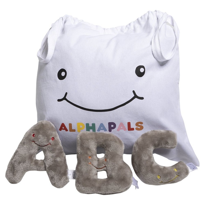 Alphabet Mini Plush Set – Rhino Grey Letters with White Drawstring Bag
