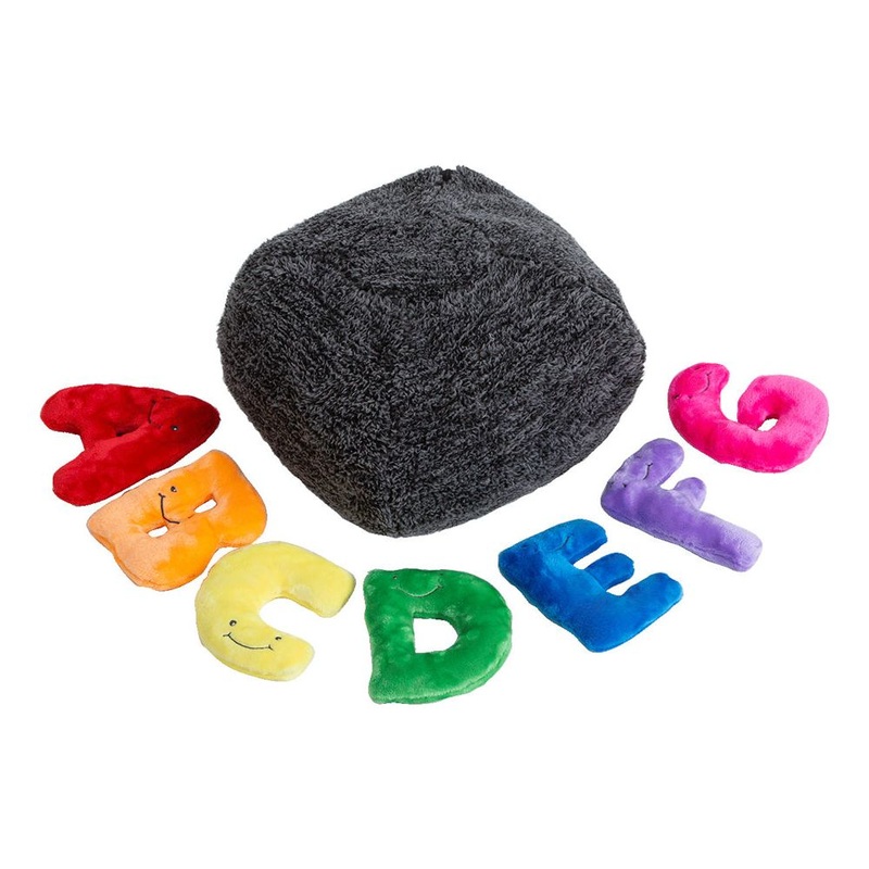 Alphabet Plush Mini Set – Rainbow Letters with Dark Grey Bag