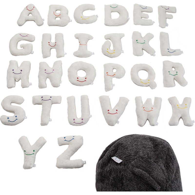 Alphabet Plush Set – Cream Letters with Dark Grey Bag
