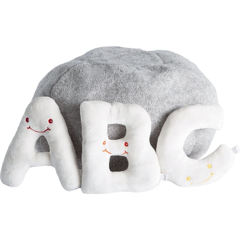 Alphabet Plush Set – Cream Letters with Light Grey Bag